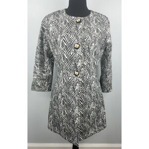 Cabi Collared Button Jacket Geometric Black White Lined Long 3/4 Sleeve Women S